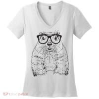 Hipster Groundhog In Nerd Glasses Animal Women's V-Neck T-Shirt thumb 0