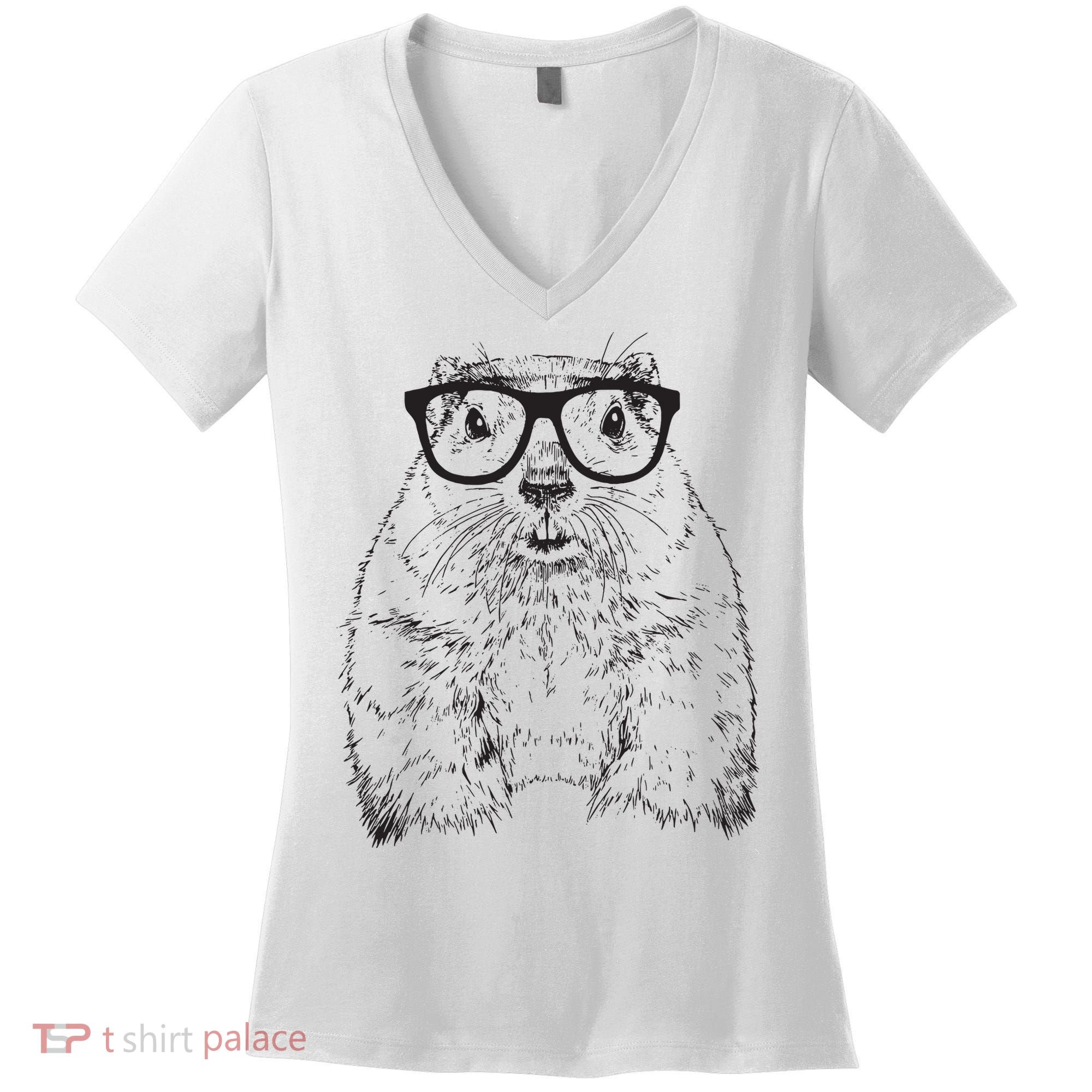 Hipster Groundhog In Nerd Glasses Animal Women's V-Neck T-Shirt