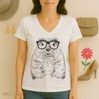 Hipster Groundhog In Nerd Glasses Animal Women's V-Neck T-Shirt thumb 3