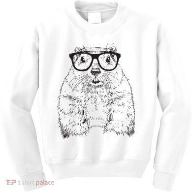 Hipster Groundhog In Nerd Glasses Animal Kids Sweatshirt