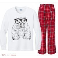 Hipster Groundhog In Nerd Glasses Animal Kids Long Sleeve Plaid Pajama Set thumb 0