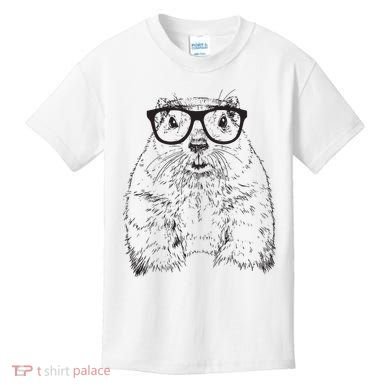 Hipster Groundhog In Nerd Glasses Animal Kids T-Shirt