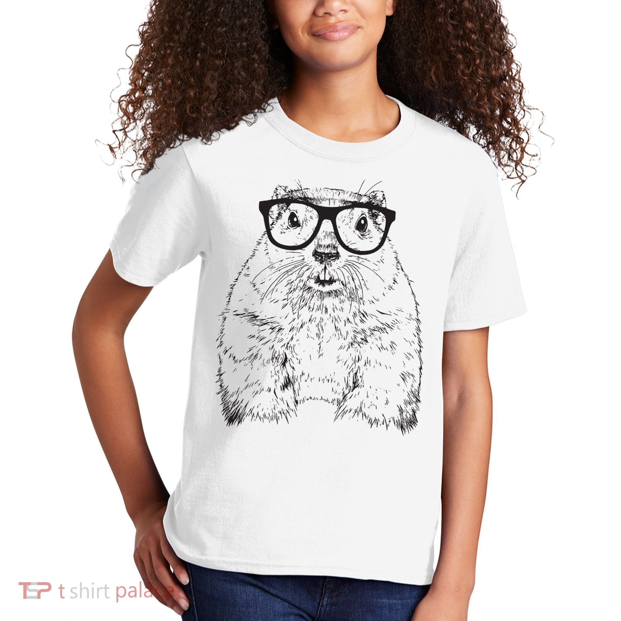 Hipster Groundhog In Nerd Glasses Animal Kids T-Shirt