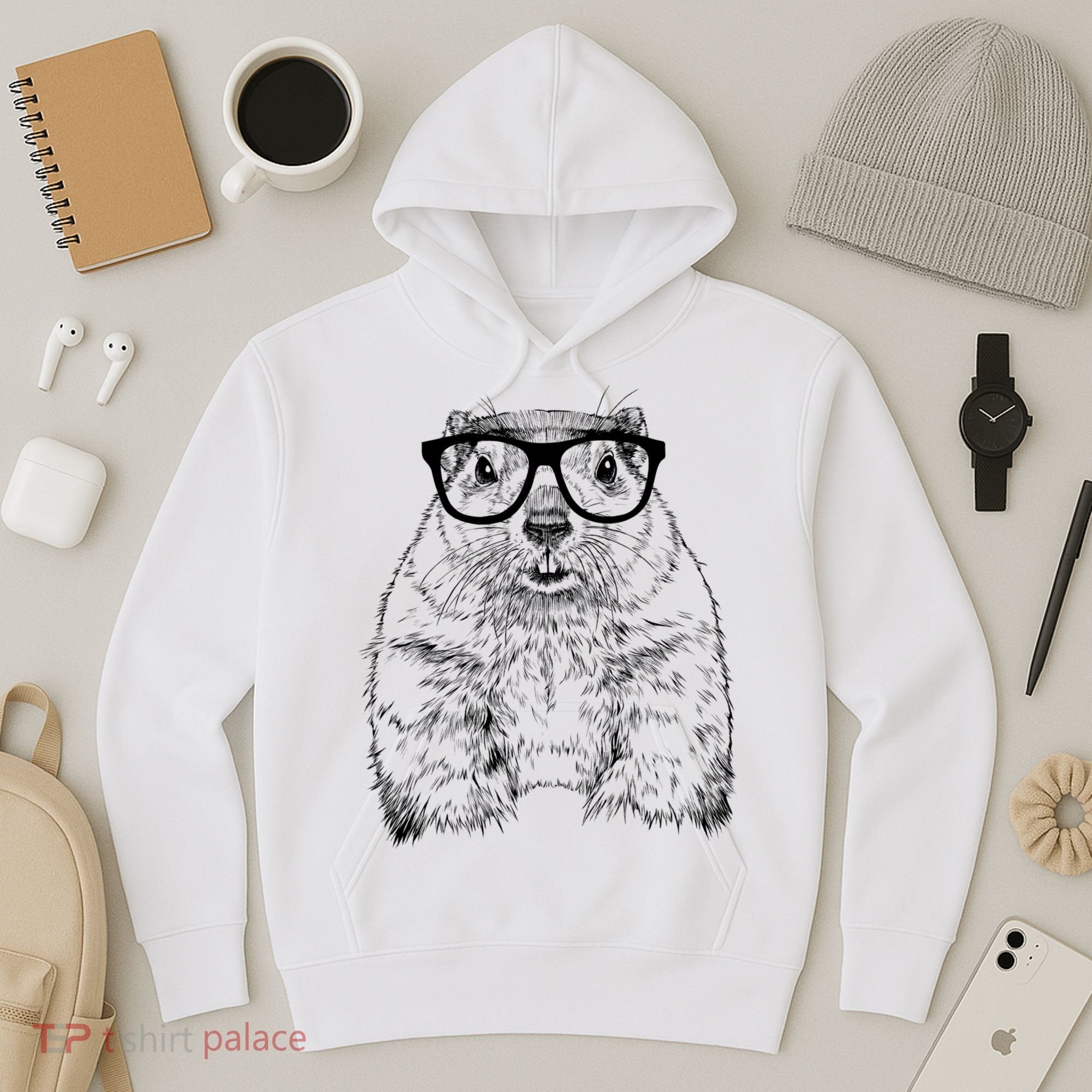 Hipster Groundhog In Nerd Glasses Animal Hoodie