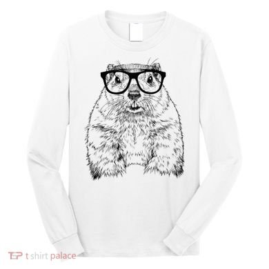 Hipster Groundhog In Nerd Glasses Animal Long Sleeve Shirt