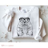 Hipster Groundhog In Nerd Glasses Animal Sweatshirt thumb 2