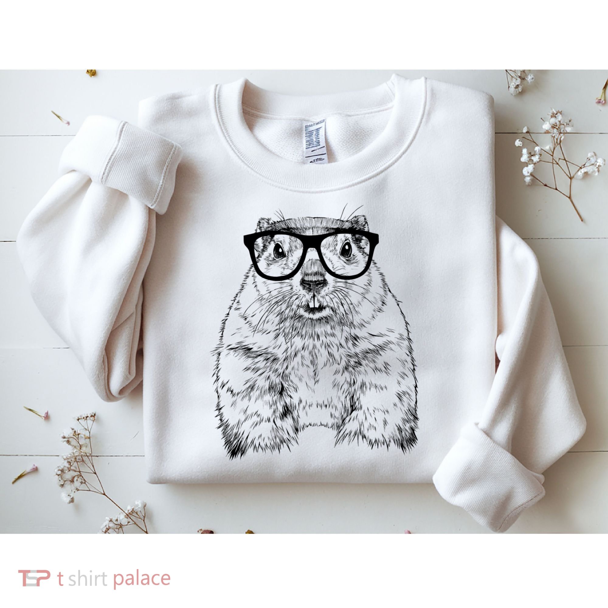 Hipster Groundhog In Nerd Glasses Animal Sweatshirt