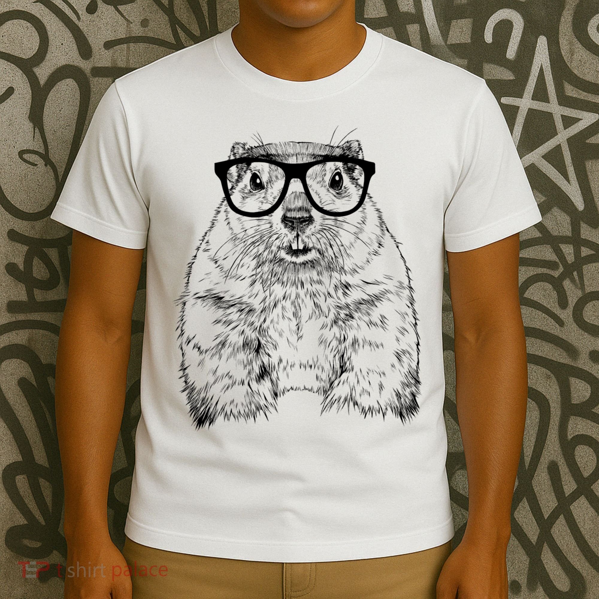 Hipster Groundhog In Nerd Glasses Animal T-Shirt
