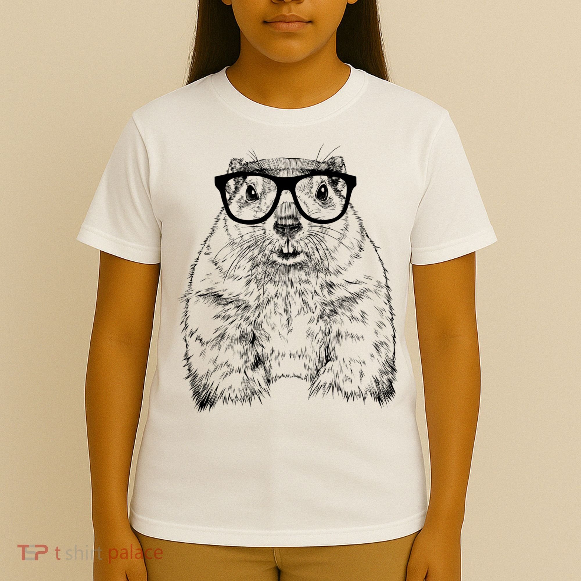 Hipster Groundhog In Nerd Glasses Animal T-Shirt