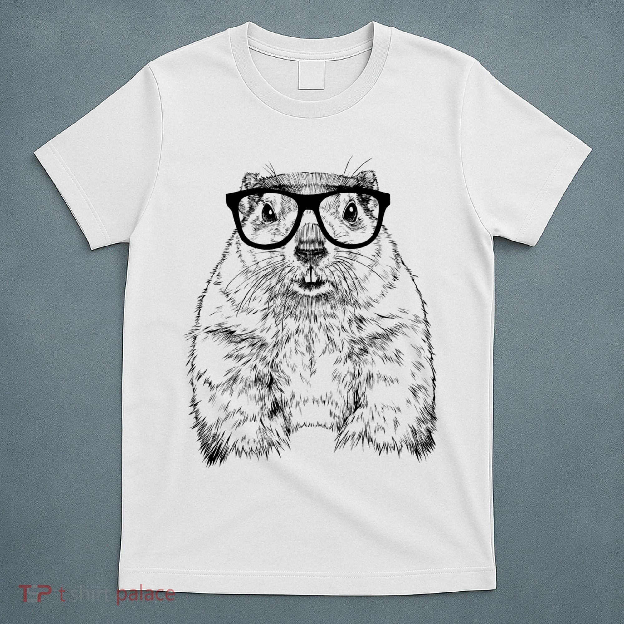 Hipster Groundhog In Nerd Glasses Animal T-Shirt