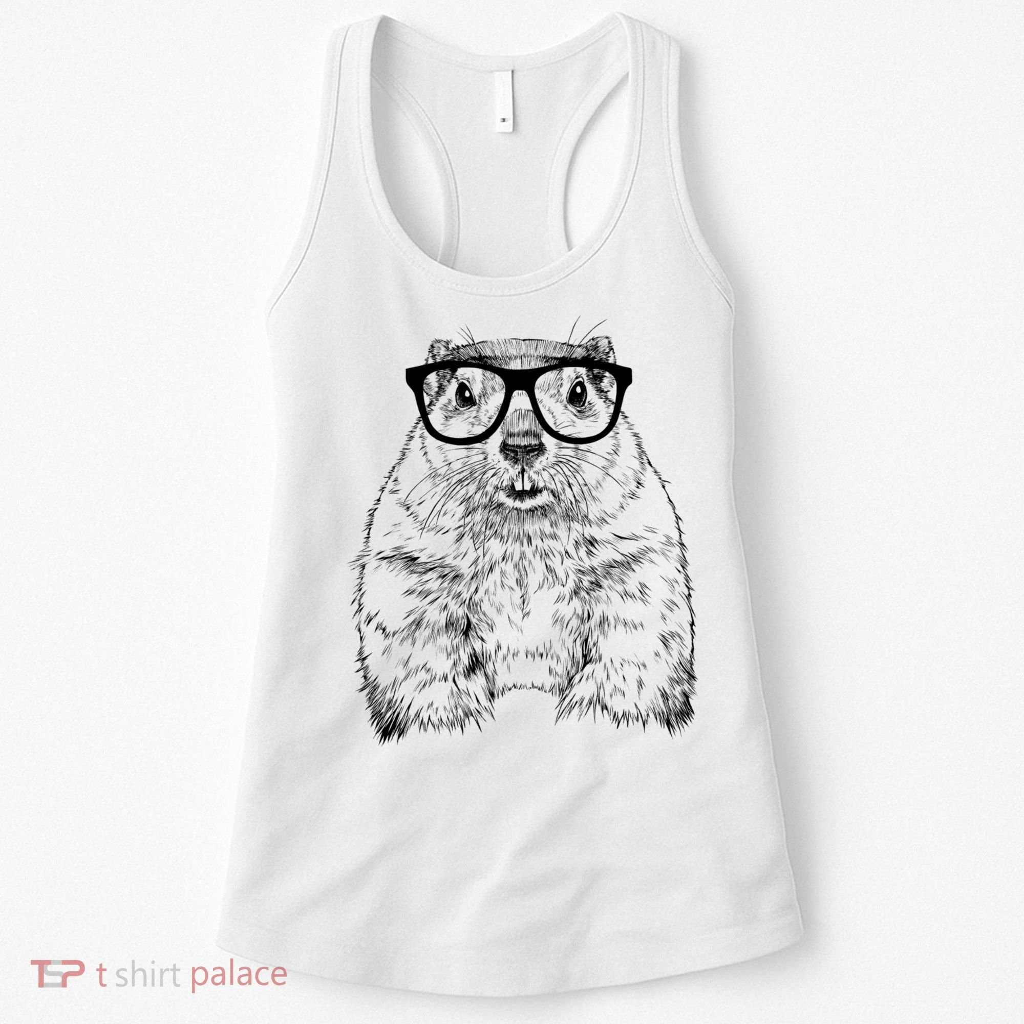 Hipster Groundhog In Nerd Glasses Animal Women's Tank Top