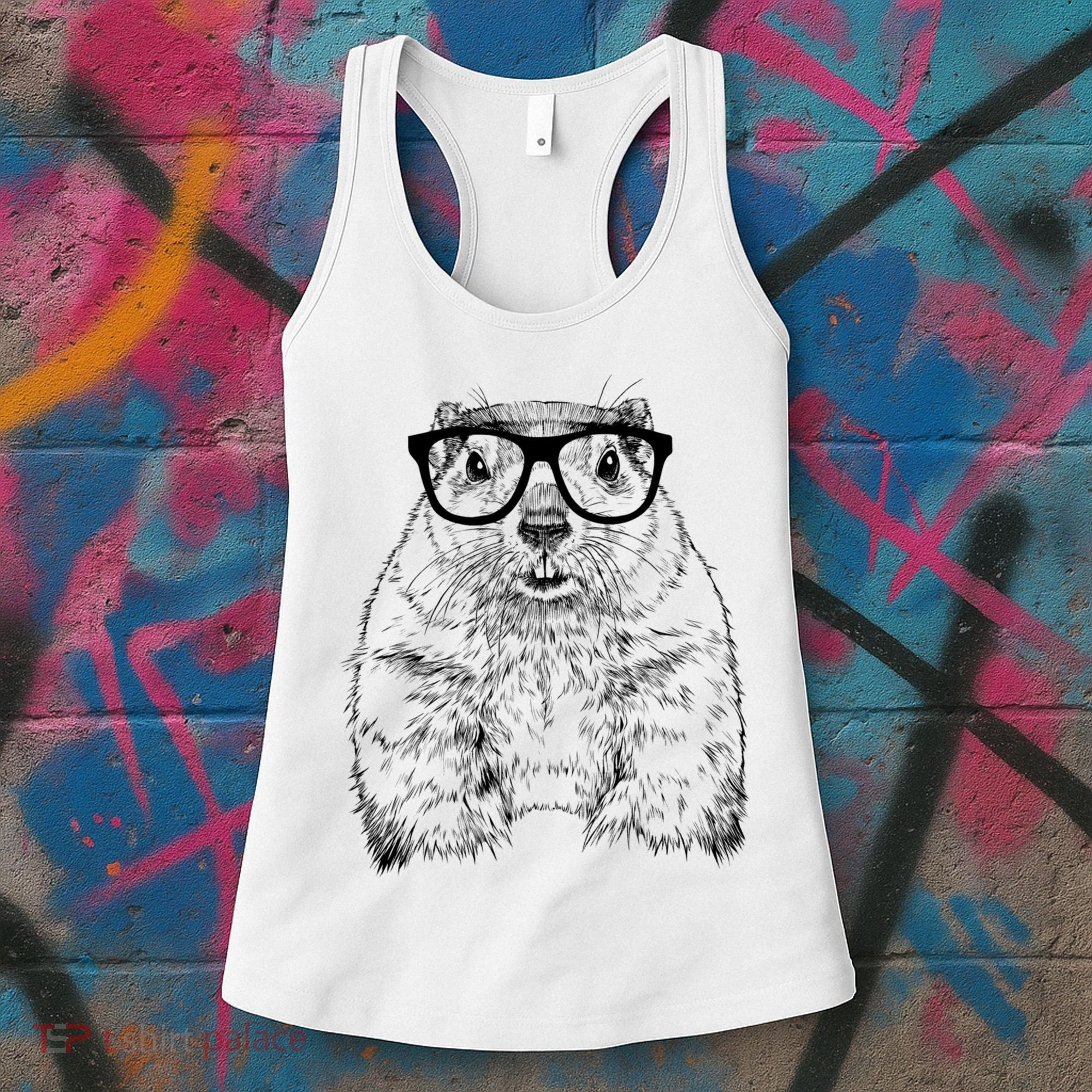 Hipster Groundhog In Nerd Glasses Animal Women's Tank Top