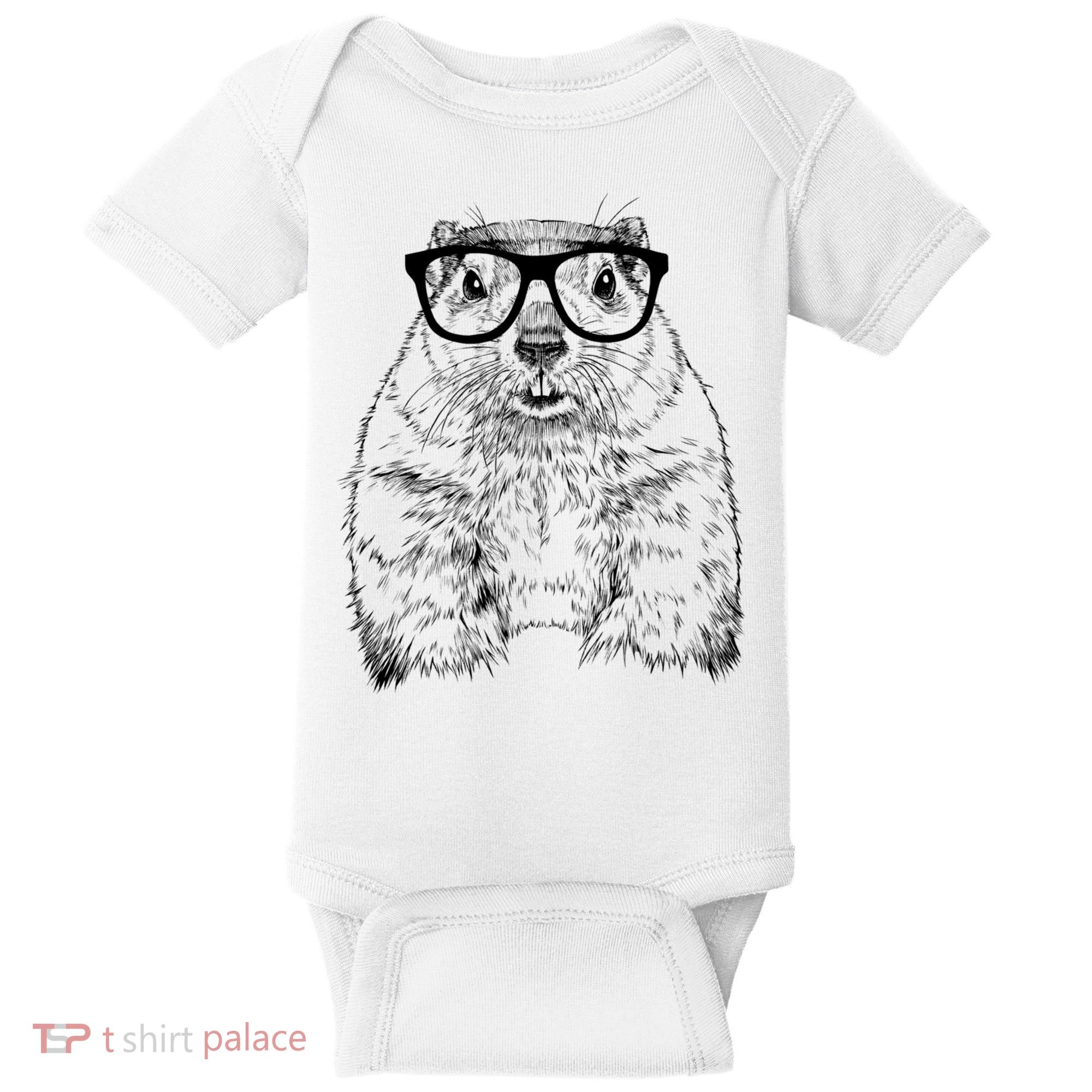 Hipster Groundhog In Nerd Glasses Animal Baby Bodysuit