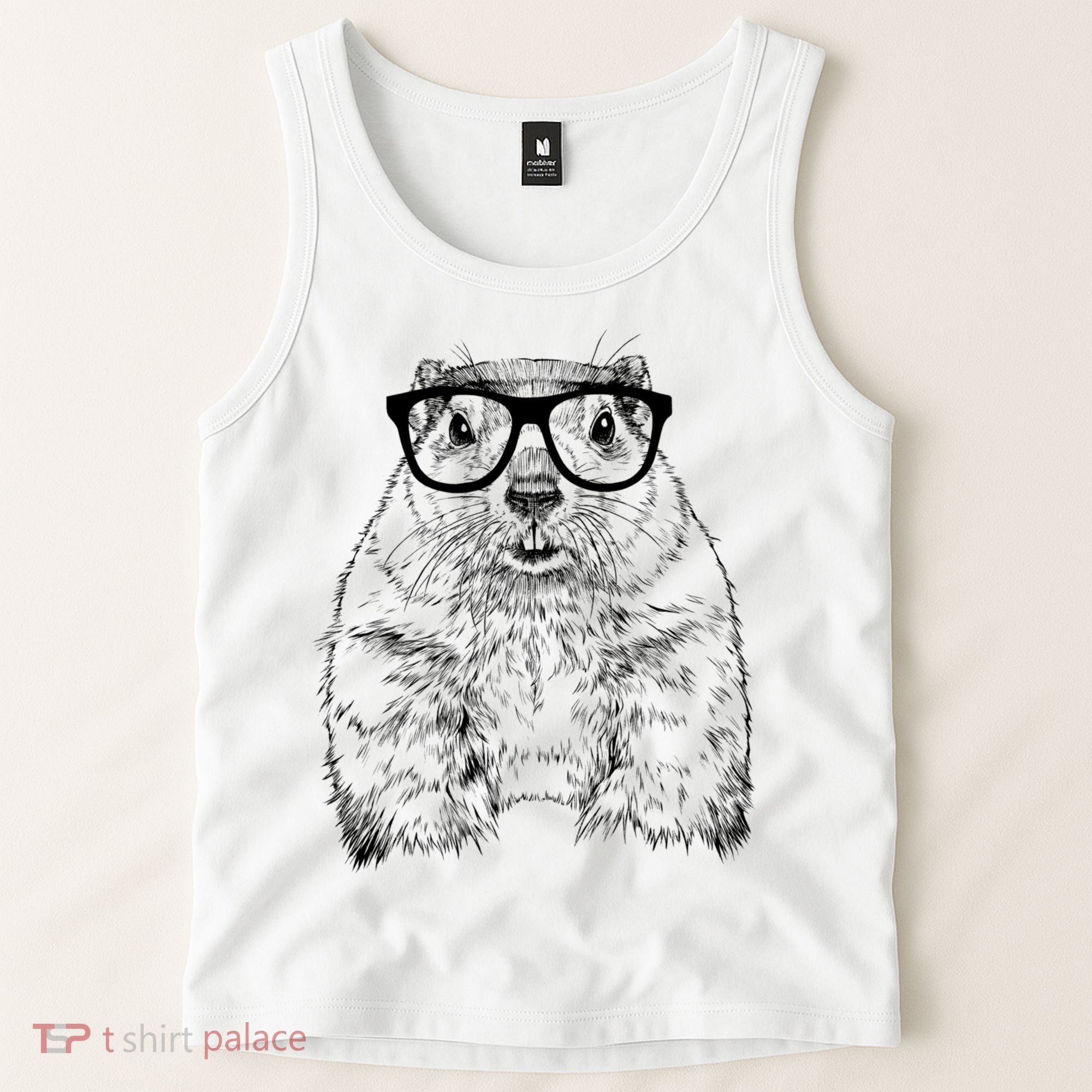 Hipster Groundhog In Nerd Glasses Animal Tank Top