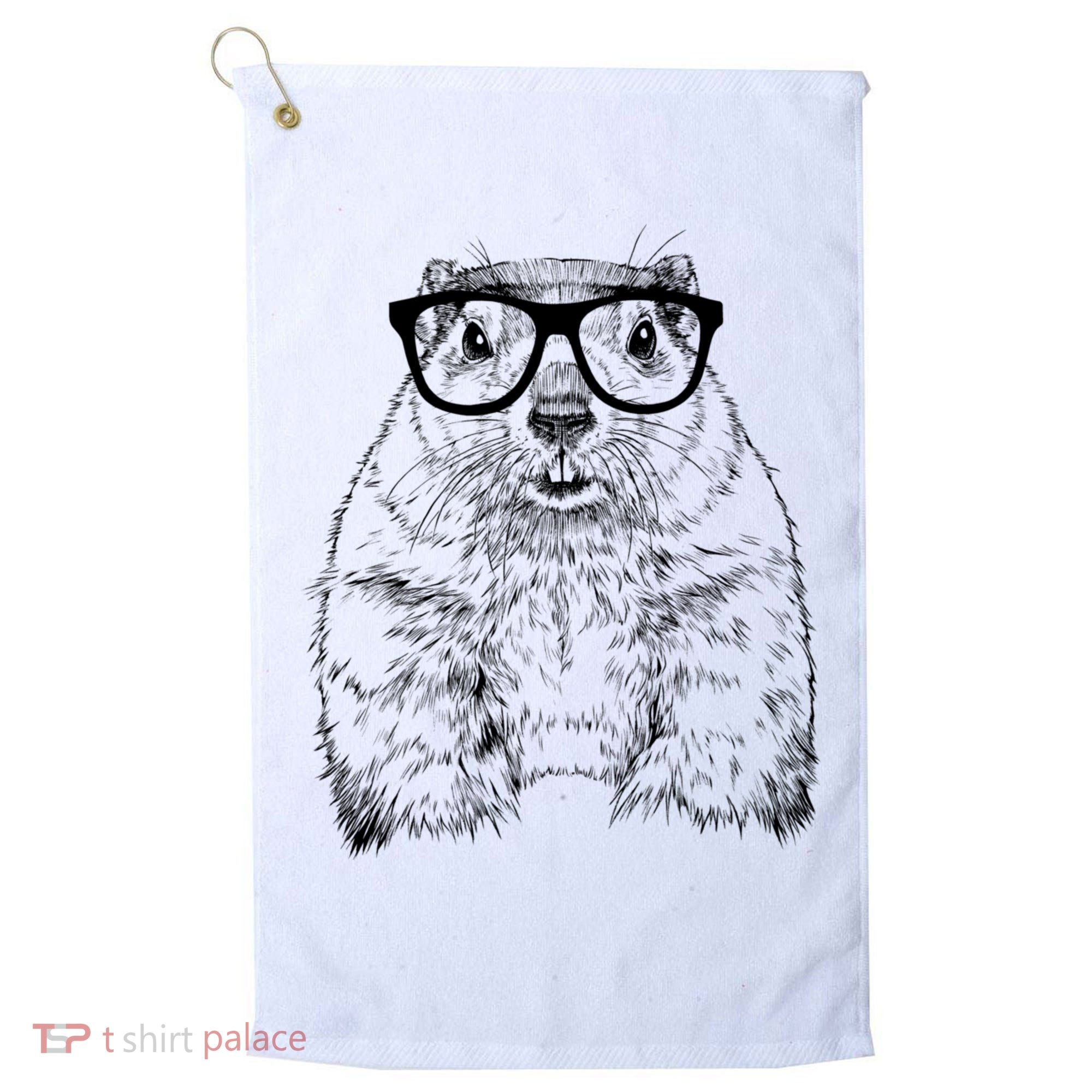 Hipster Groundhog In Nerd Glasses Animal Golf Towel