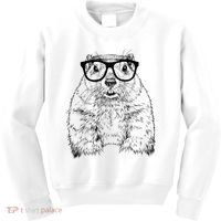 Hipster Groundhog In Nerd Glasses Animal Kids Sweatshirt thumb 0