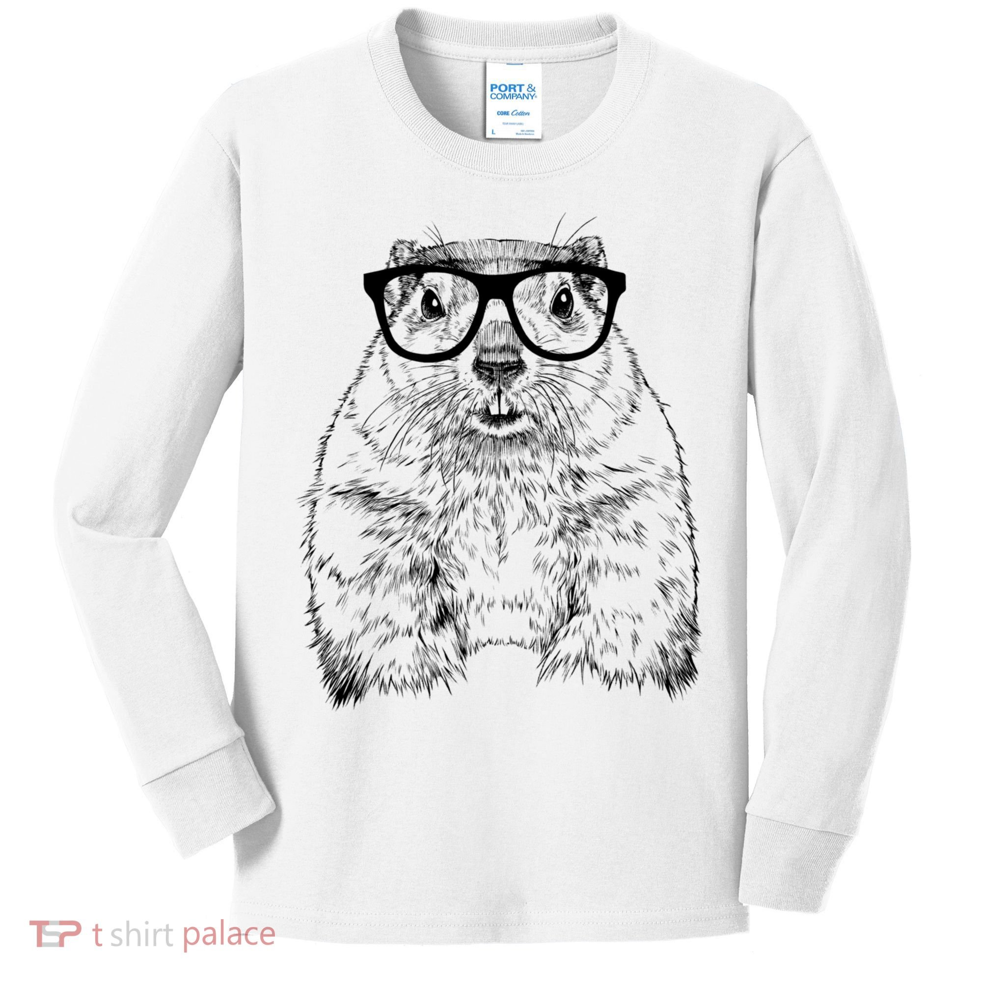 Hipster Groundhog In Nerd Glasses Animal Kids Long Sleeve Shirt