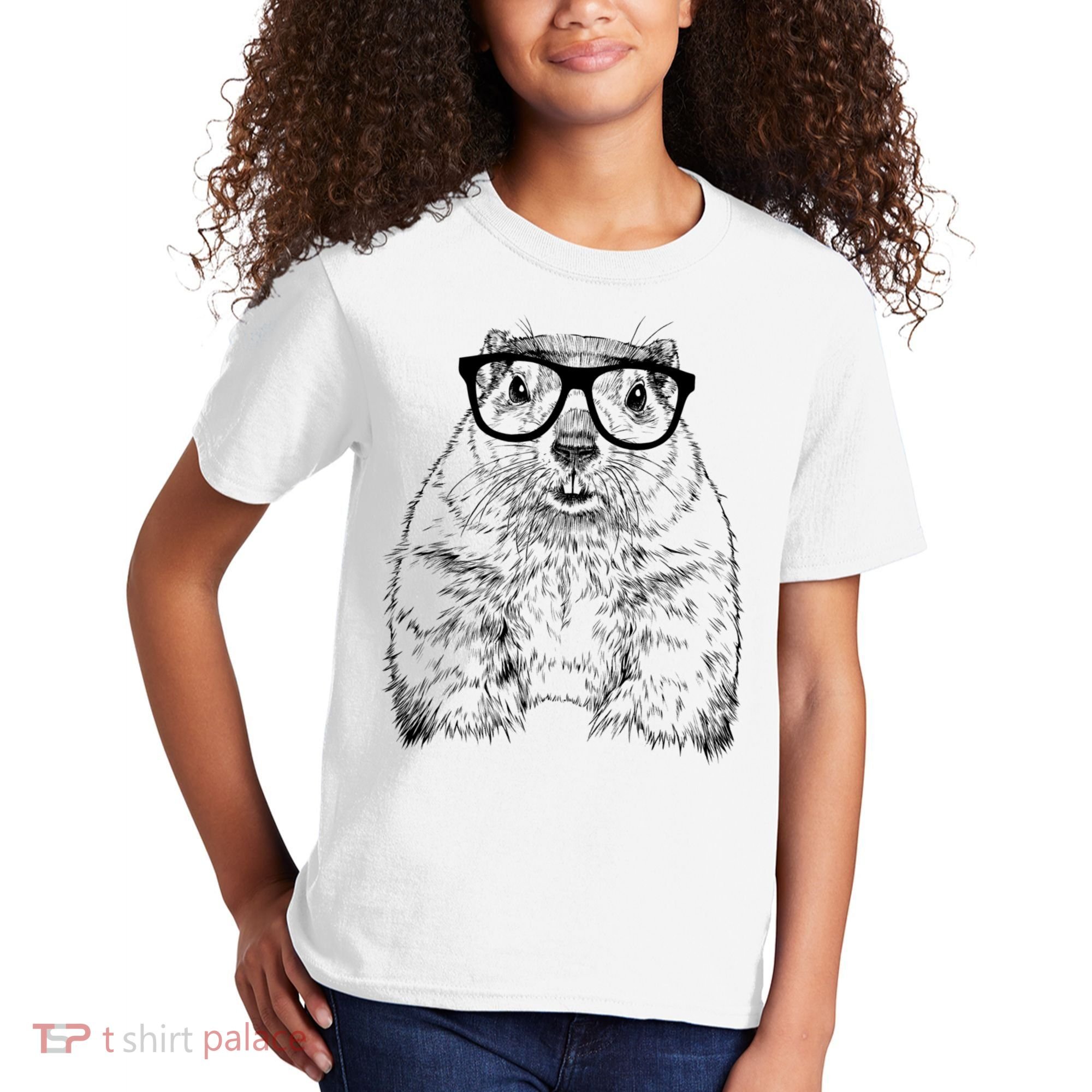 Hipster Groundhog In Nerd Glasses Animal Kids T-Shirt
