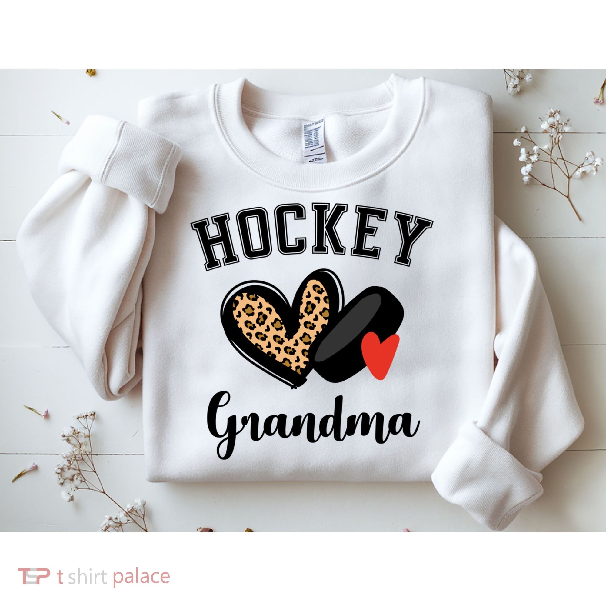 Hockey Grandma Leopard Heart Grandmother Meaningful Gift Sweatshirt
