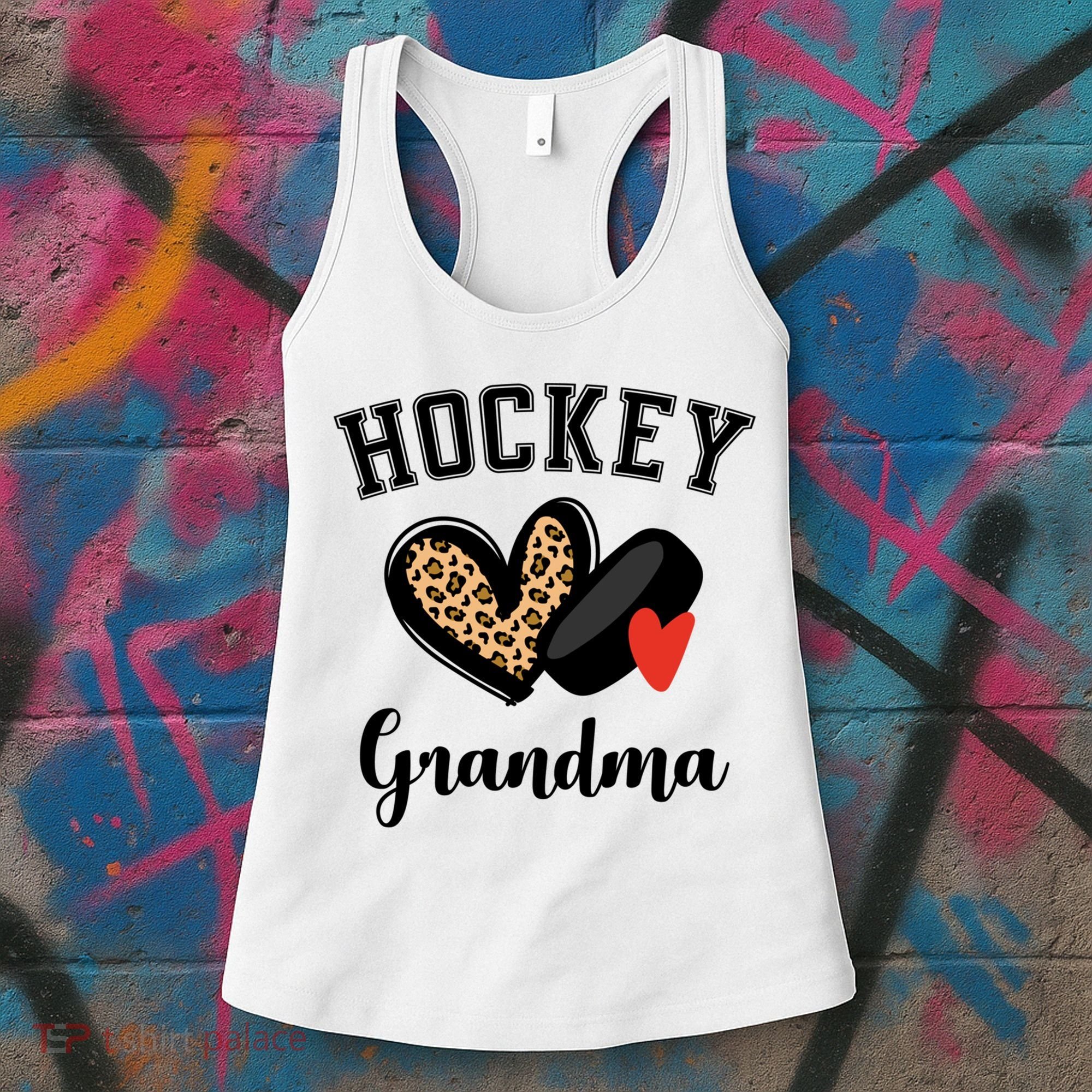 Hockey Grandma Leopard Heart Grandmother Meaningful Gift Women's Tank Top