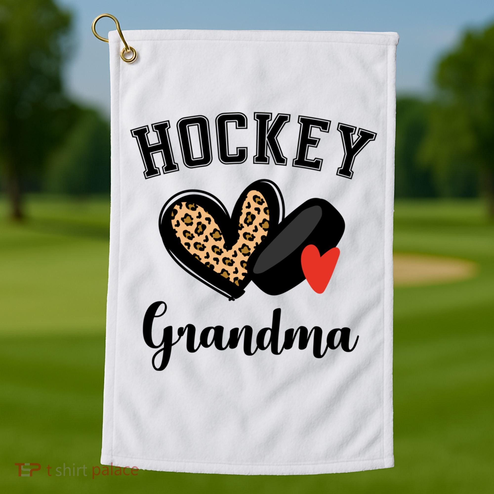 Hockey Grandma Leopard Heart Grandmother Meaningful Gift Golf Towel