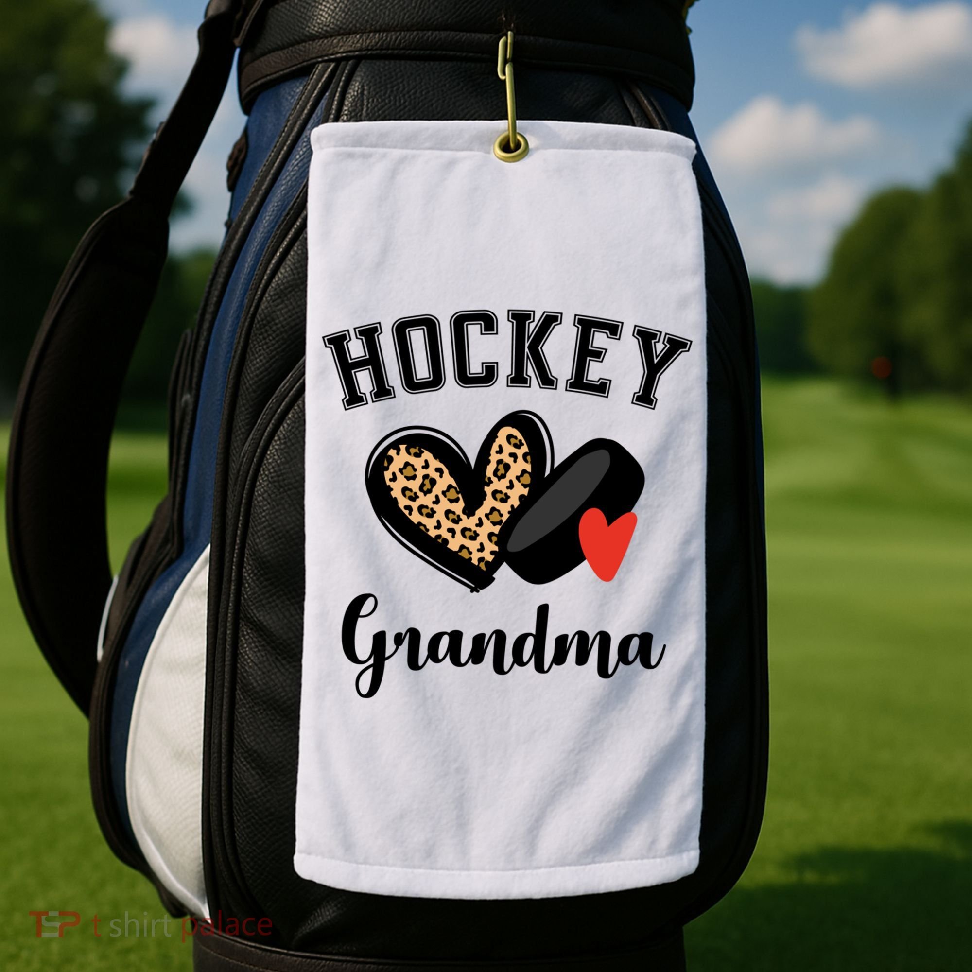 Hockey Grandma Leopard Heart Grandmother Meaningful Gift Golf Towel