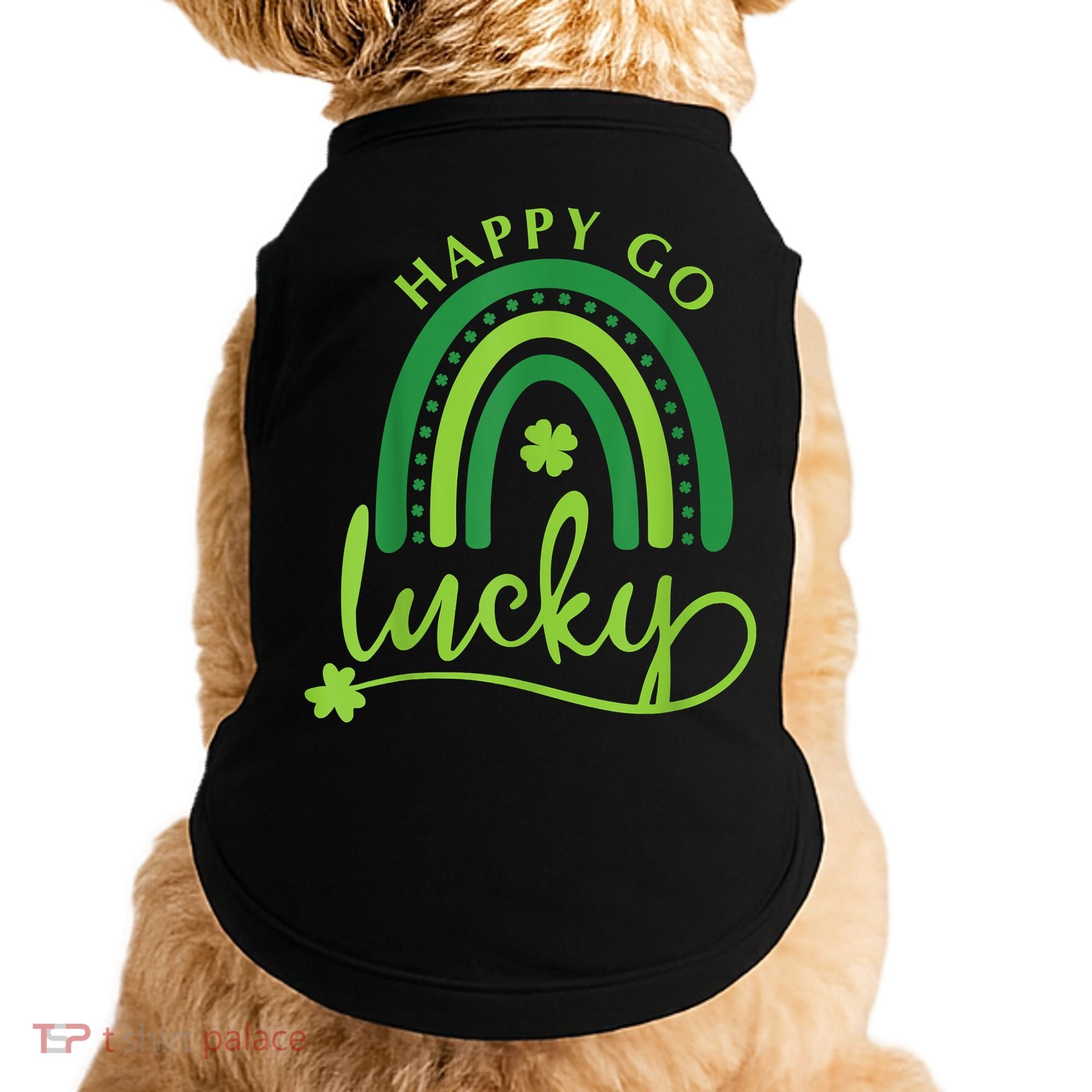 Happy Go Lucky Rainbow Shamrock St Patrick's Day Doggie Tank