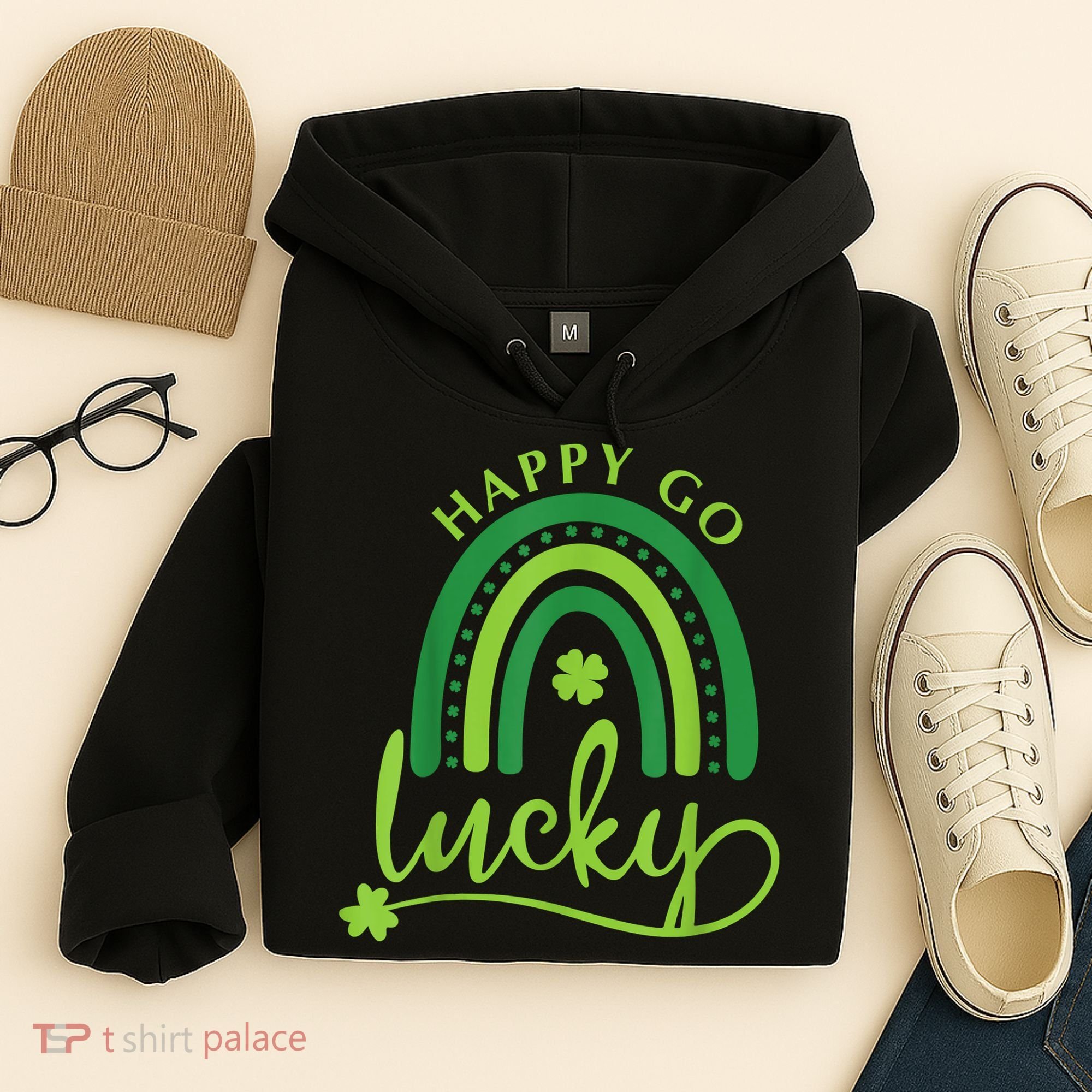 Happy Go Lucky Rainbow Shamrock St Patrick's Day Hoodie