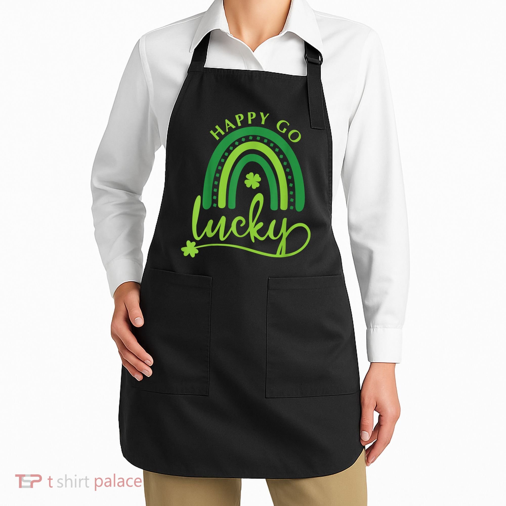 Happy Go Lucky Rainbow Shamrock St Patrick's Day Apron