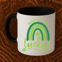 Happy Go Lucky Rainbow Shamrock St Patrick's Day Coffee Mug thumb 2