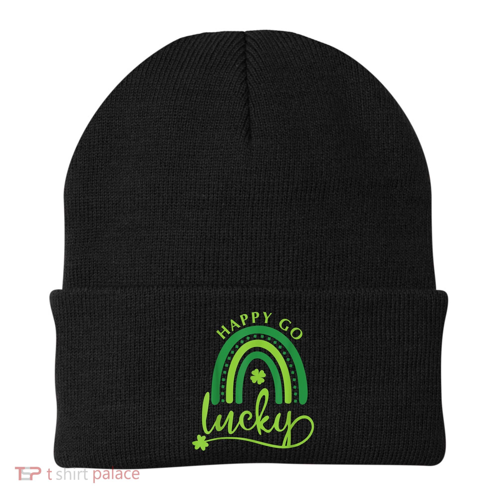 Happy Go Lucky Rainbow Shamrock St Patrick's Day Beanie