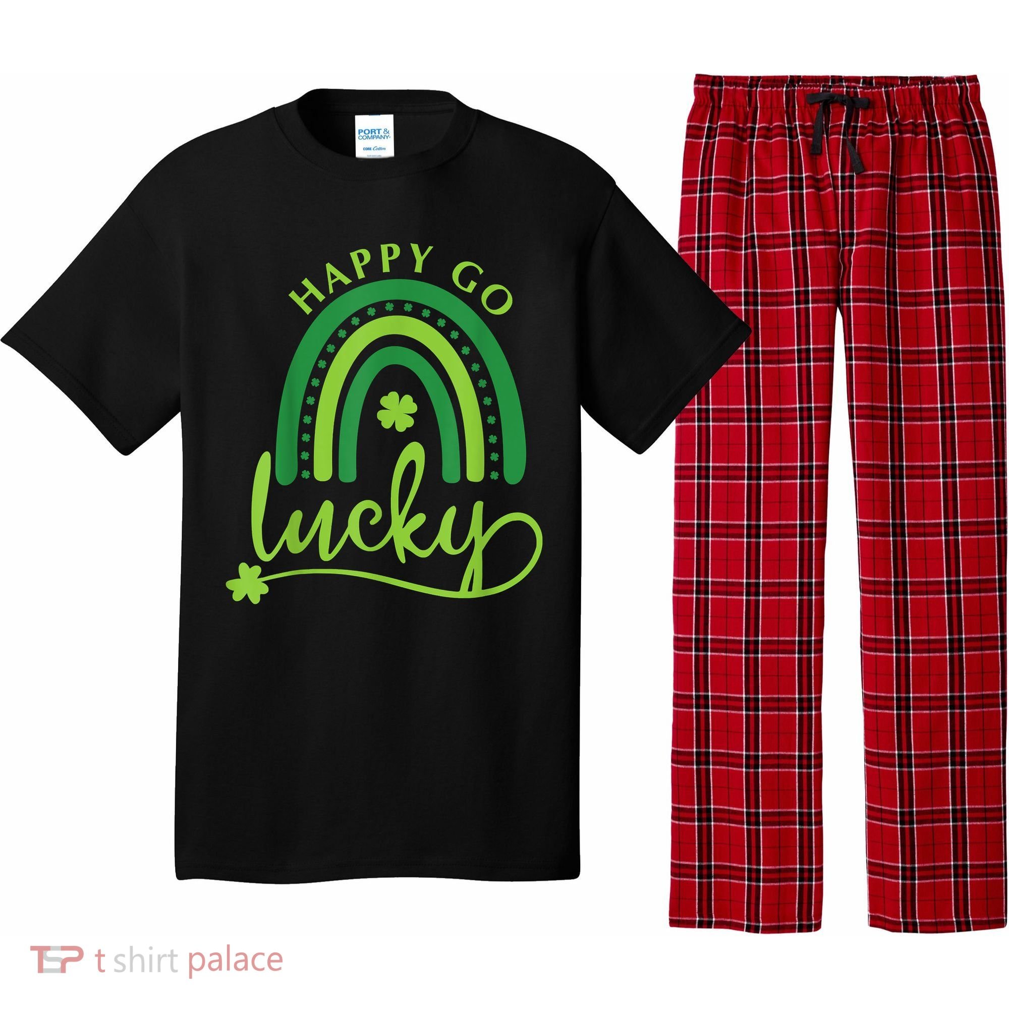 Happy Go Lucky Rainbow Shamrock St Patrick's Day Pajama Set