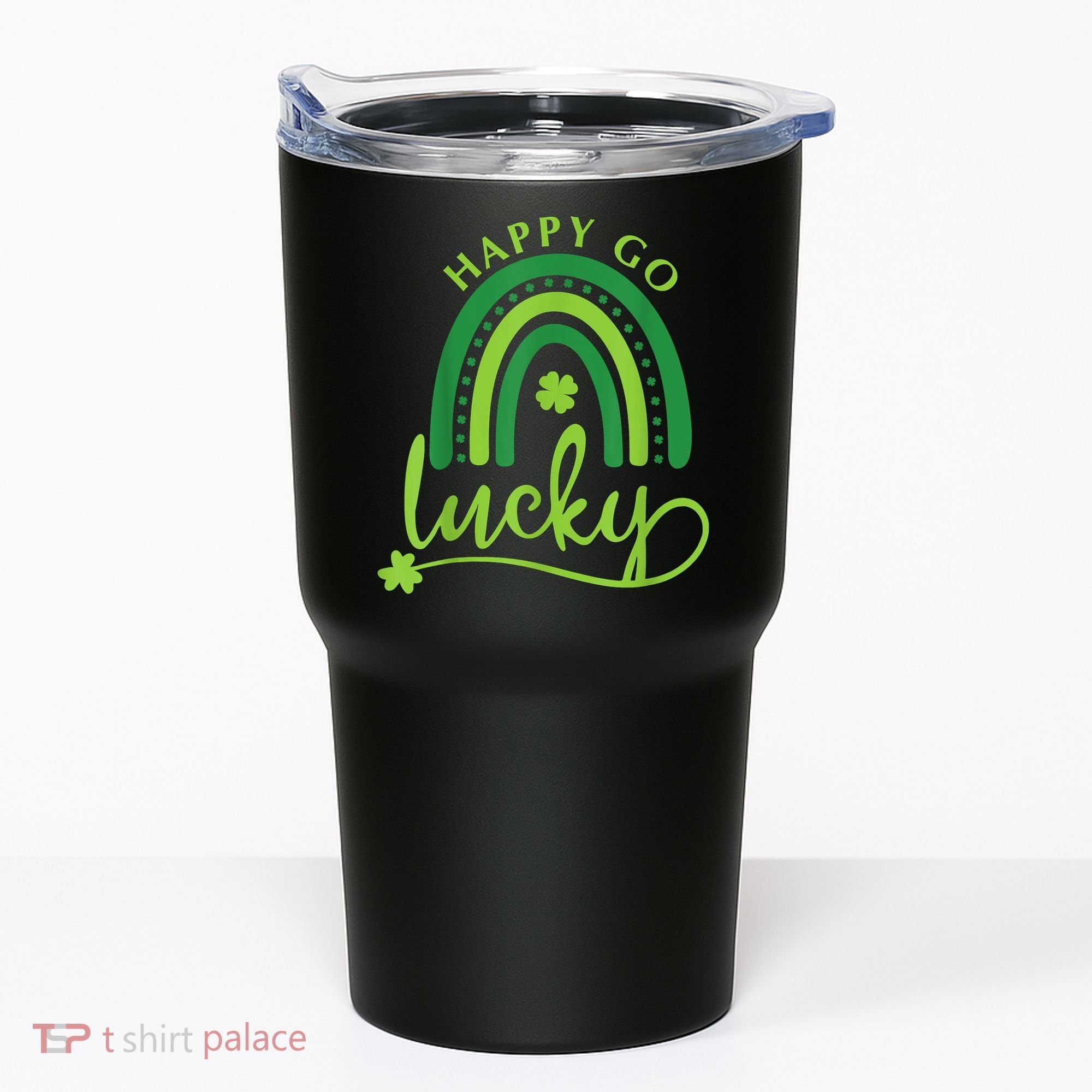 Happy Go Lucky Rainbow Shamrock St Patrick's Day Tumbler