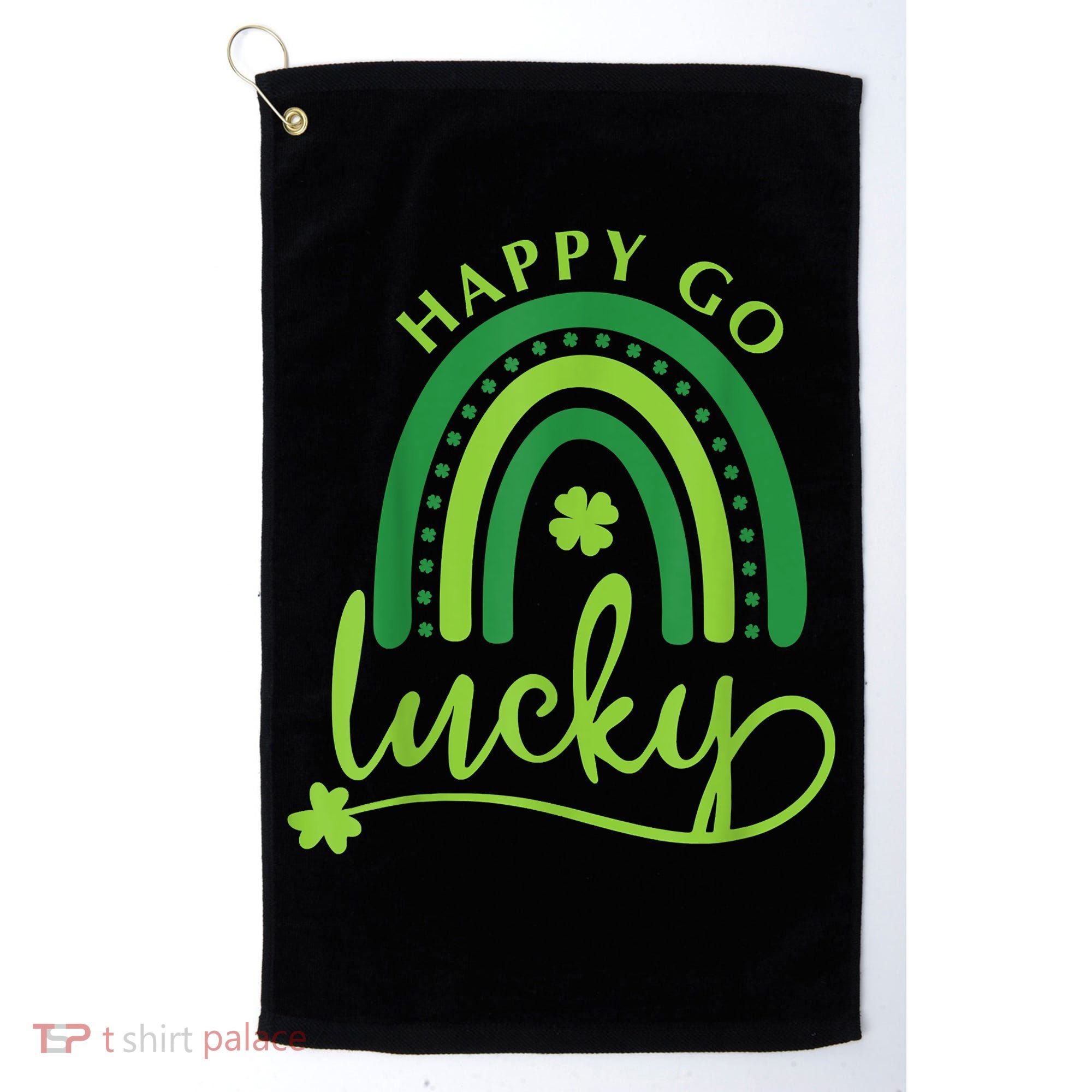 Happy Go Lucky Rainbow Shamrock St Patrick's Day Golf Towel