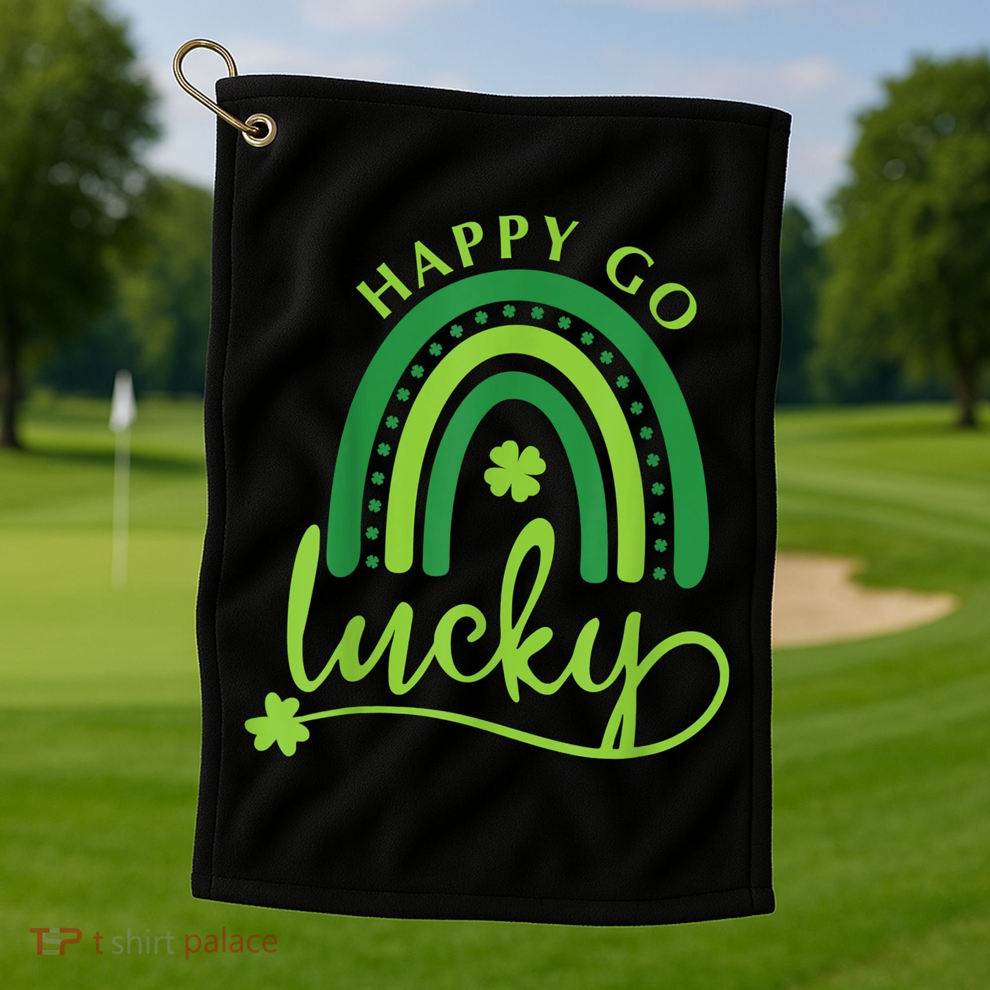 Happy Go Lucky Rainbow Shamrock St Patrick's Day Golf Towel