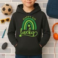 Happy Go Lucky Rainbow Shamrock St Patrick's Day Kids Hoodie thumb 2