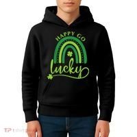 Happy Go Lucky Rainbow Shamrock St Patrick's Day Kids Hoodie thumb 4