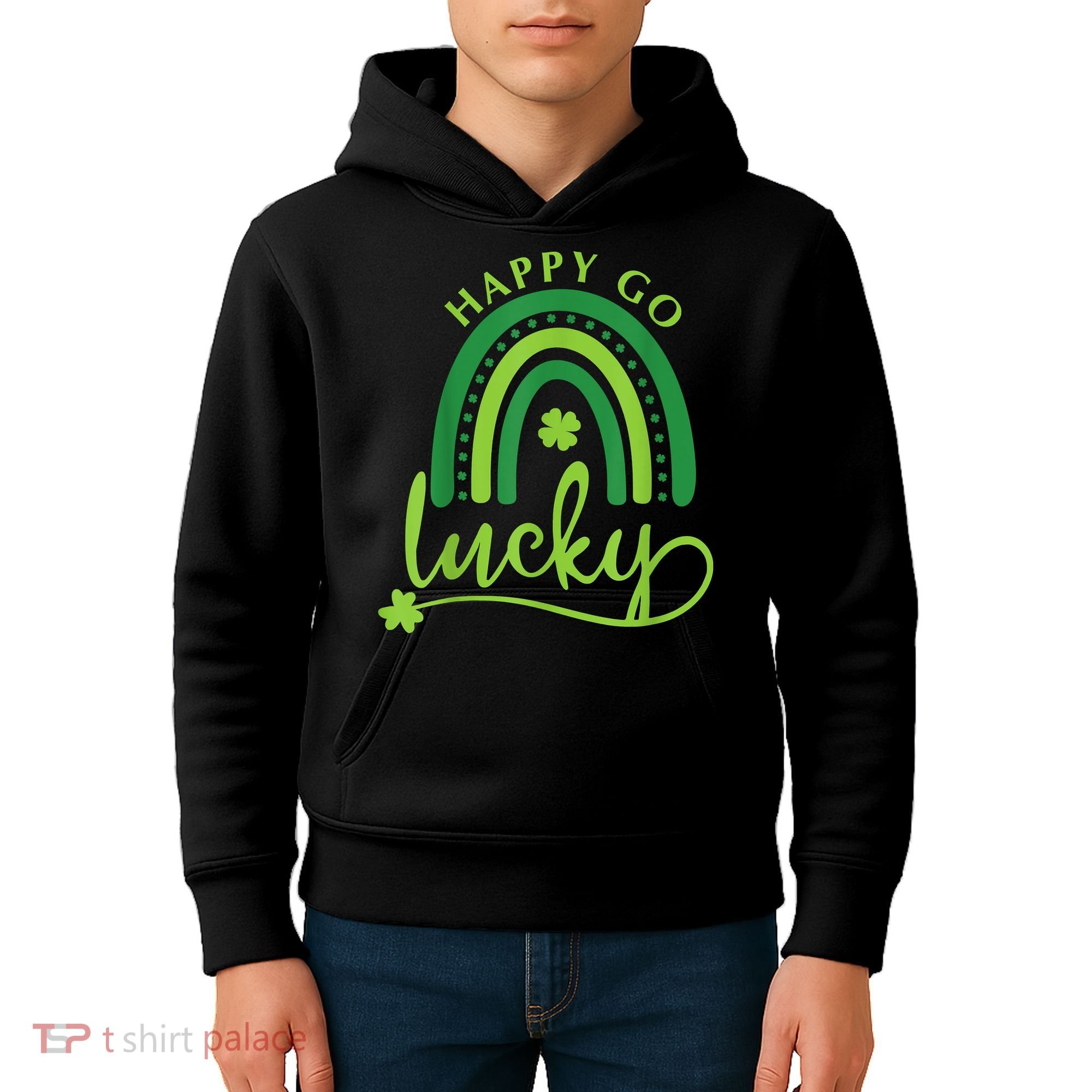 Happy Go Lucky Rainbow Shamrock St Patrick's Day Kids Hoodie