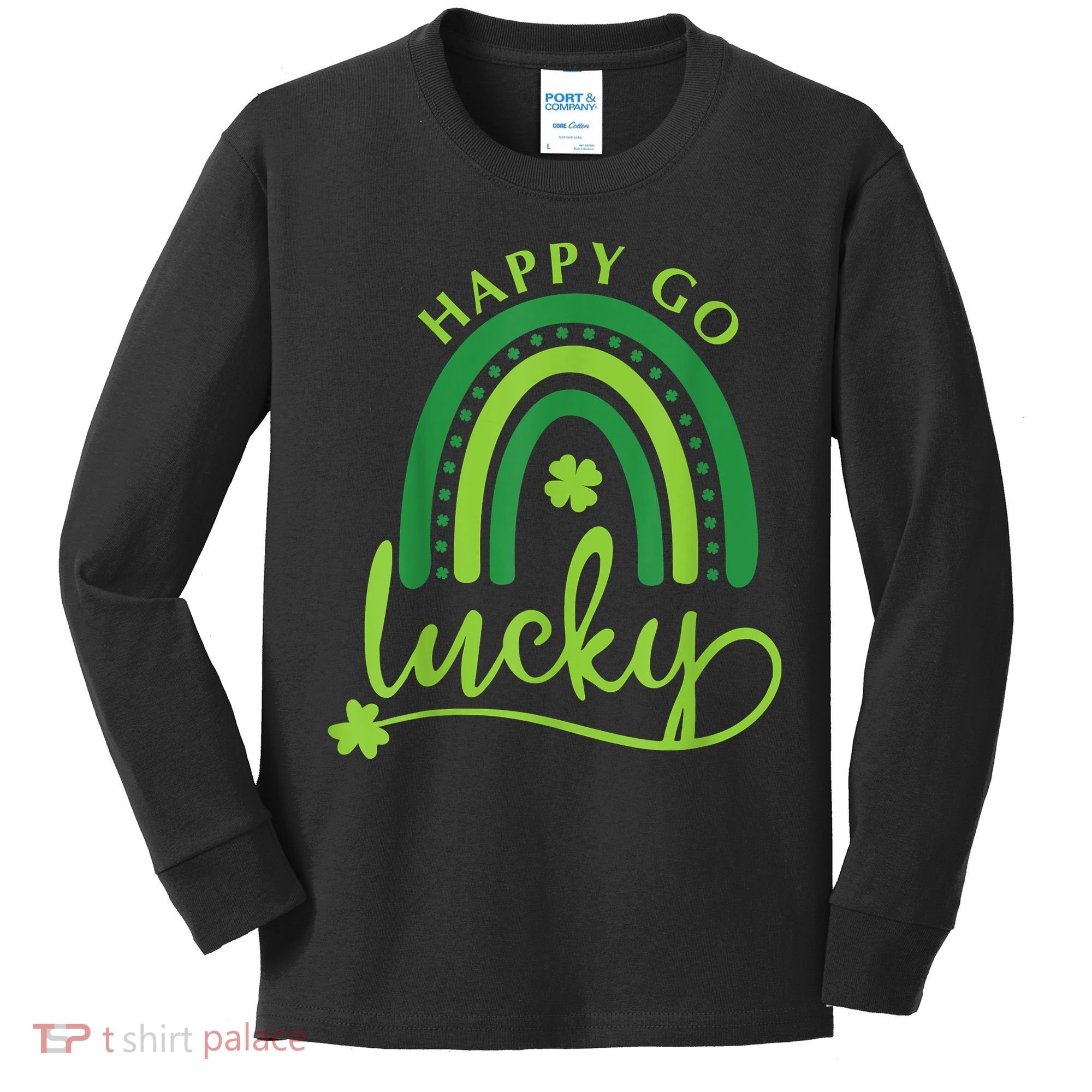 Happy Go Lucky Rainbow Shamrock St Patrick's Day Kids Long Sleeve Shirt