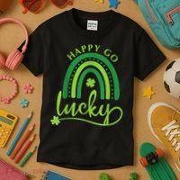 Happy Go Lucky Rainbow Shamrock St Patrick's Day Kids T-Shirt thumb 3