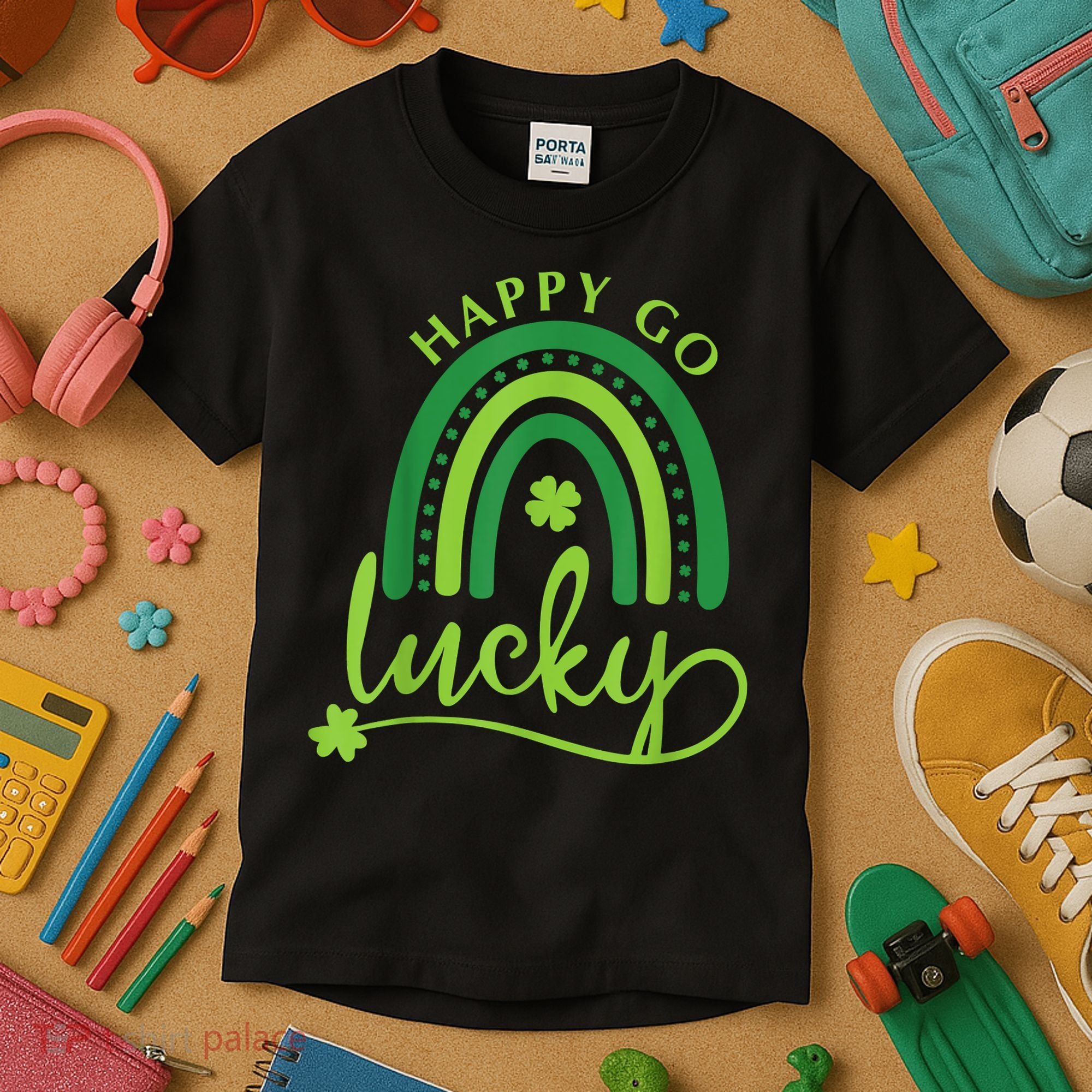 Happy Go Lucky Rainbow Shamrock St Patrick's Day Kids T-Shirt