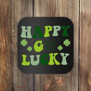 Happy Go Lucky Retro Hippie St Patrick's Day Coaster