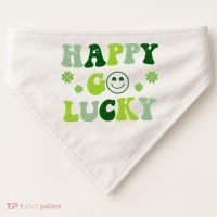 Happy Go Lucky Retro Hippie St Patrick's Day USA-Made Doggie Bandana thumb 0