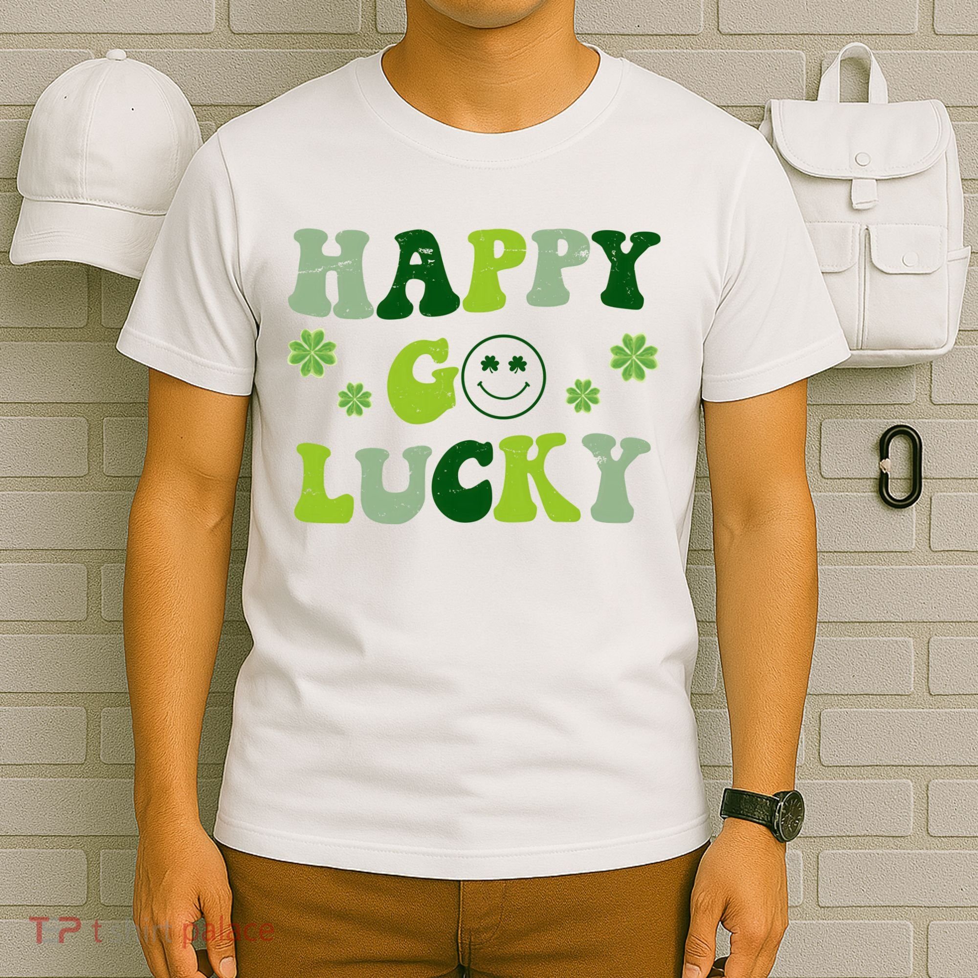 Happy Go Lucky Retro Hippie St Patrick's Day T-Shirt