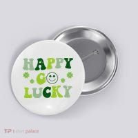 Happy Go Lucky Retro Hippie St Patrick's Day Button thumb 0