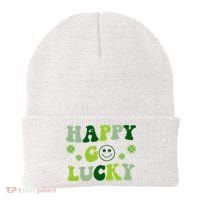 Happy Go Lucky Retro Hippie St Patrick's Day Beanie thumb 0