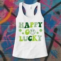 Happy Go Lucky Retro Hippie St Patrick's Day Women's Tank Top thumb 3