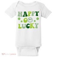 Happy Go Lucky Retro Hippie St Patrick's Day Baby Bodysuit thumb 0