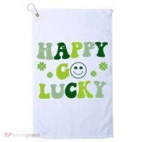 Happy Go Lucky Retro Hippie St Patrick's Day Golf Towel thumb 0
