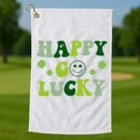 Happy Go Lucky Retro Hippie St Patrick's Day Golf Towel thumb 1